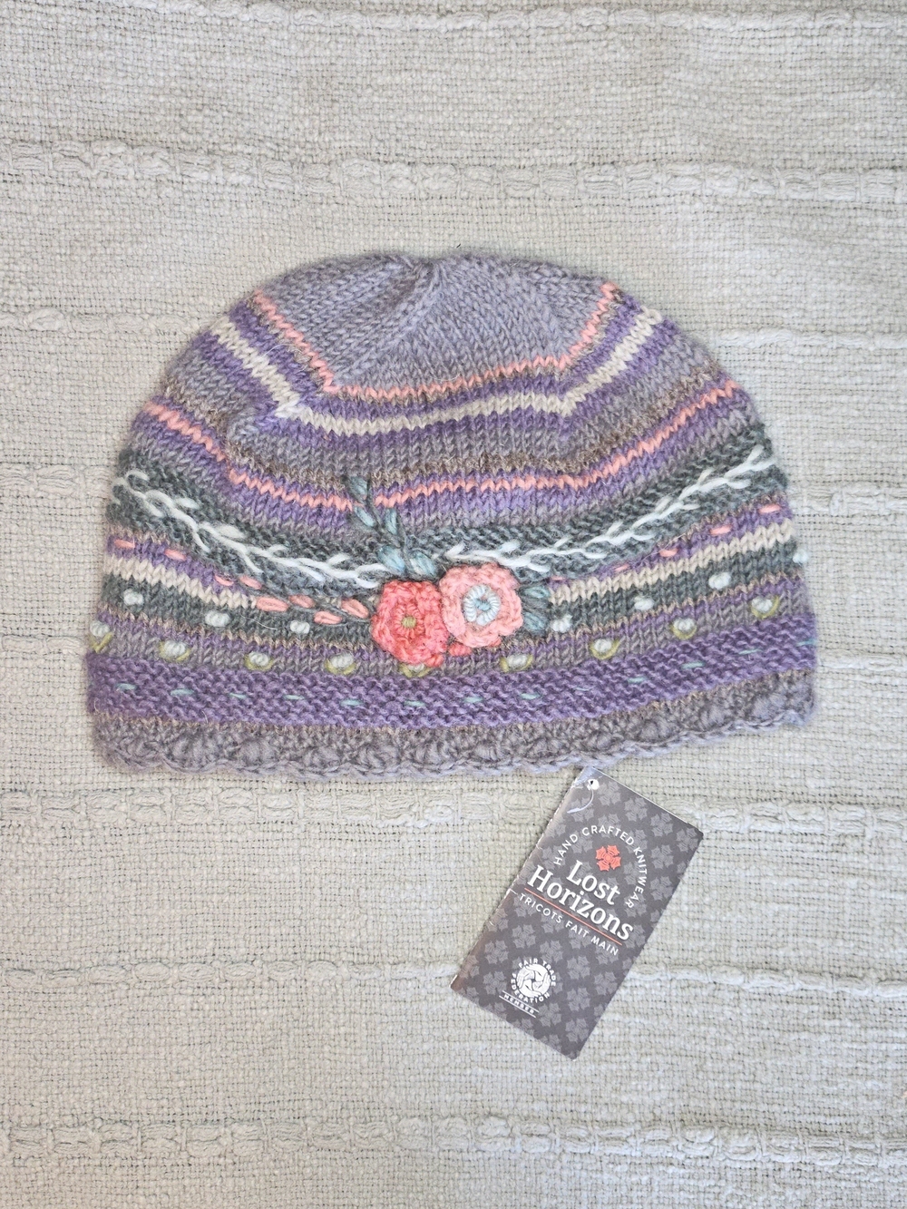 Lost Horizons Women's Handknit Wool Beanie With Crochet Flowers